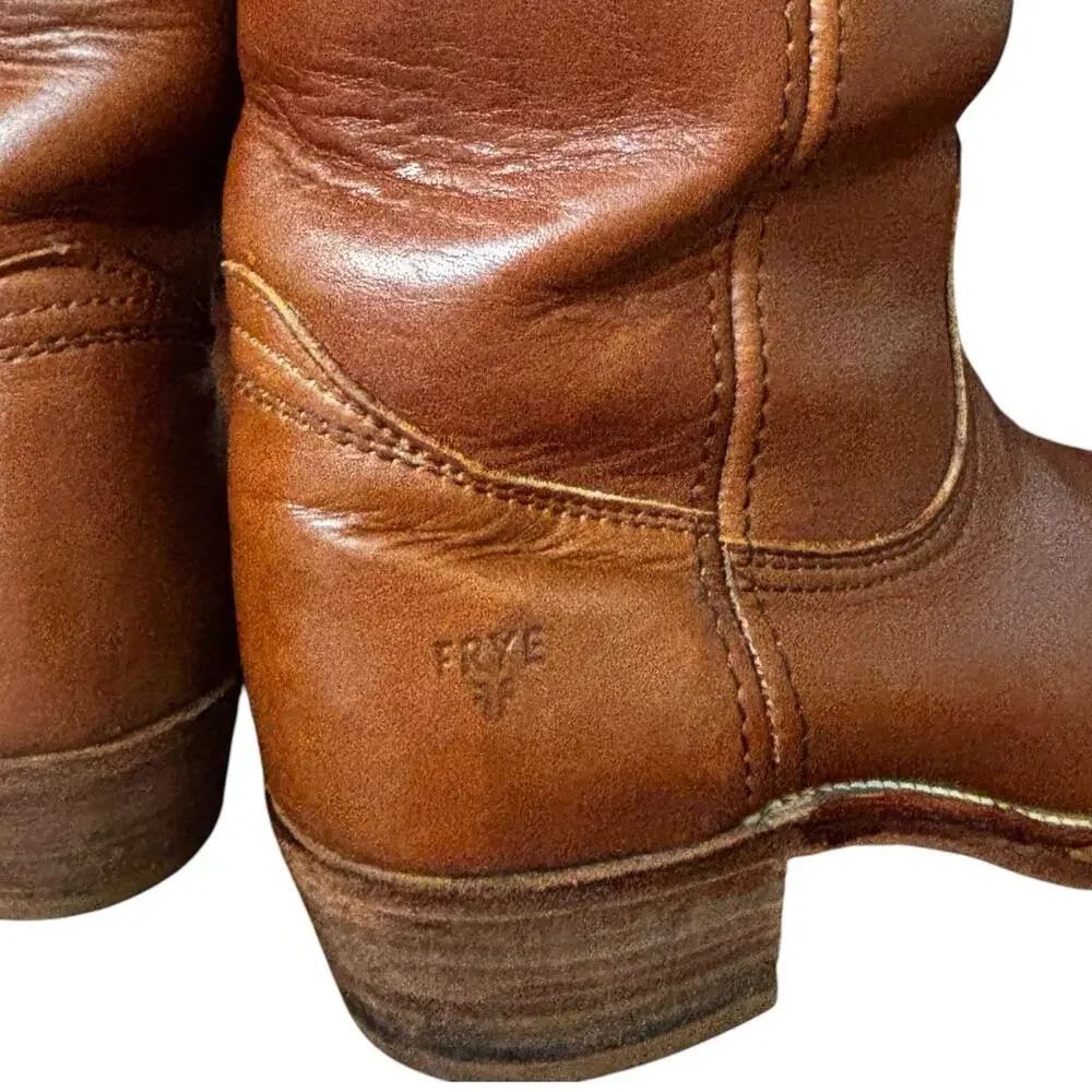 Frye Campus 2595 Dark Camel Brown Leather Boots Size 8.5 EE Wide USA Vintage